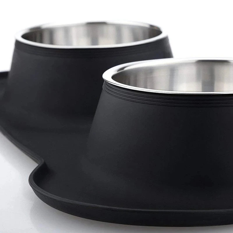 Non-Slip Double Dog Bowls with Silicone Mat