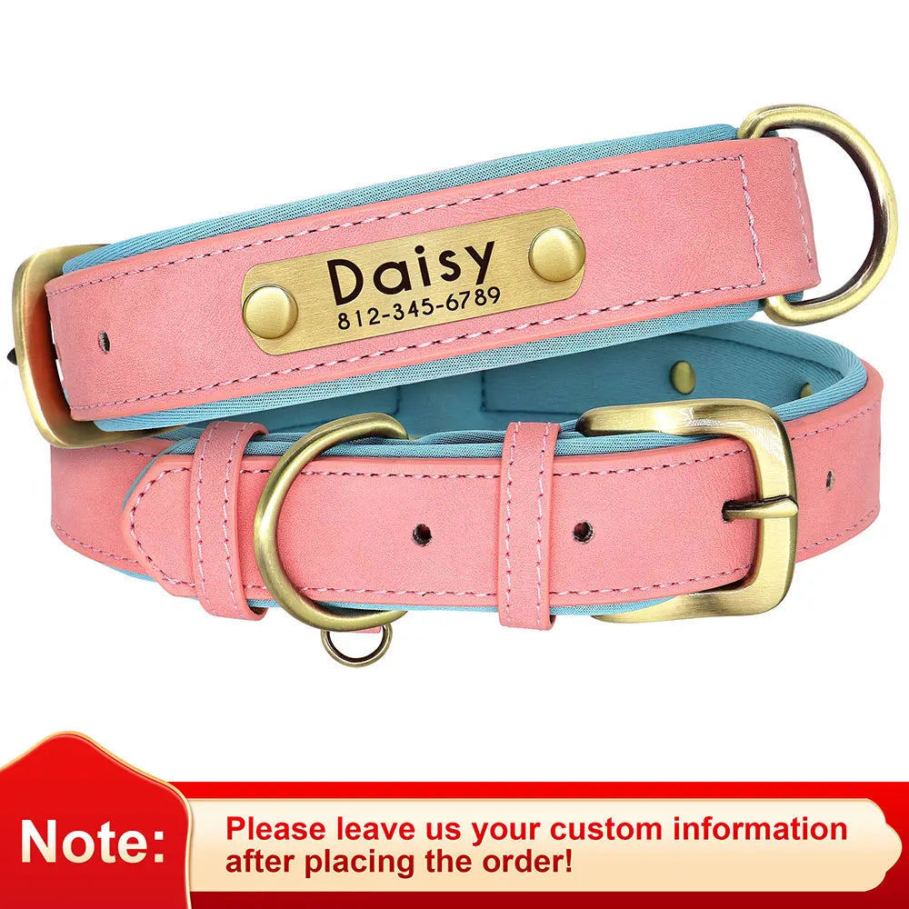 Customized Leather Dog Collar with Free Engraving