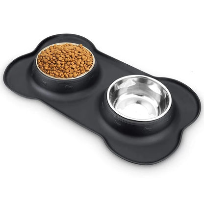 Non-Slip Double Dog Bowls with Silicone Mat