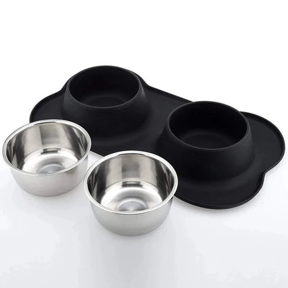 Non-Slip Double Dog Bowls with Silicone Mat