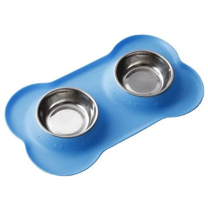 Non-Slip Double Dog Bowls with Silicone Mat