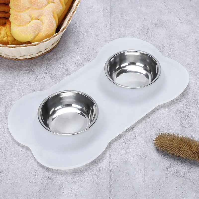 Non-Slip Double Dog Bowls with Silicone Mat