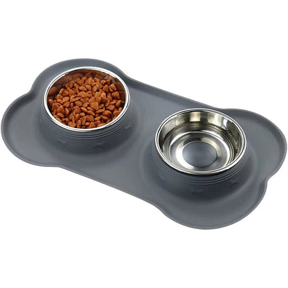 Non-Slip Double Dog Bowls with Silicone Mat