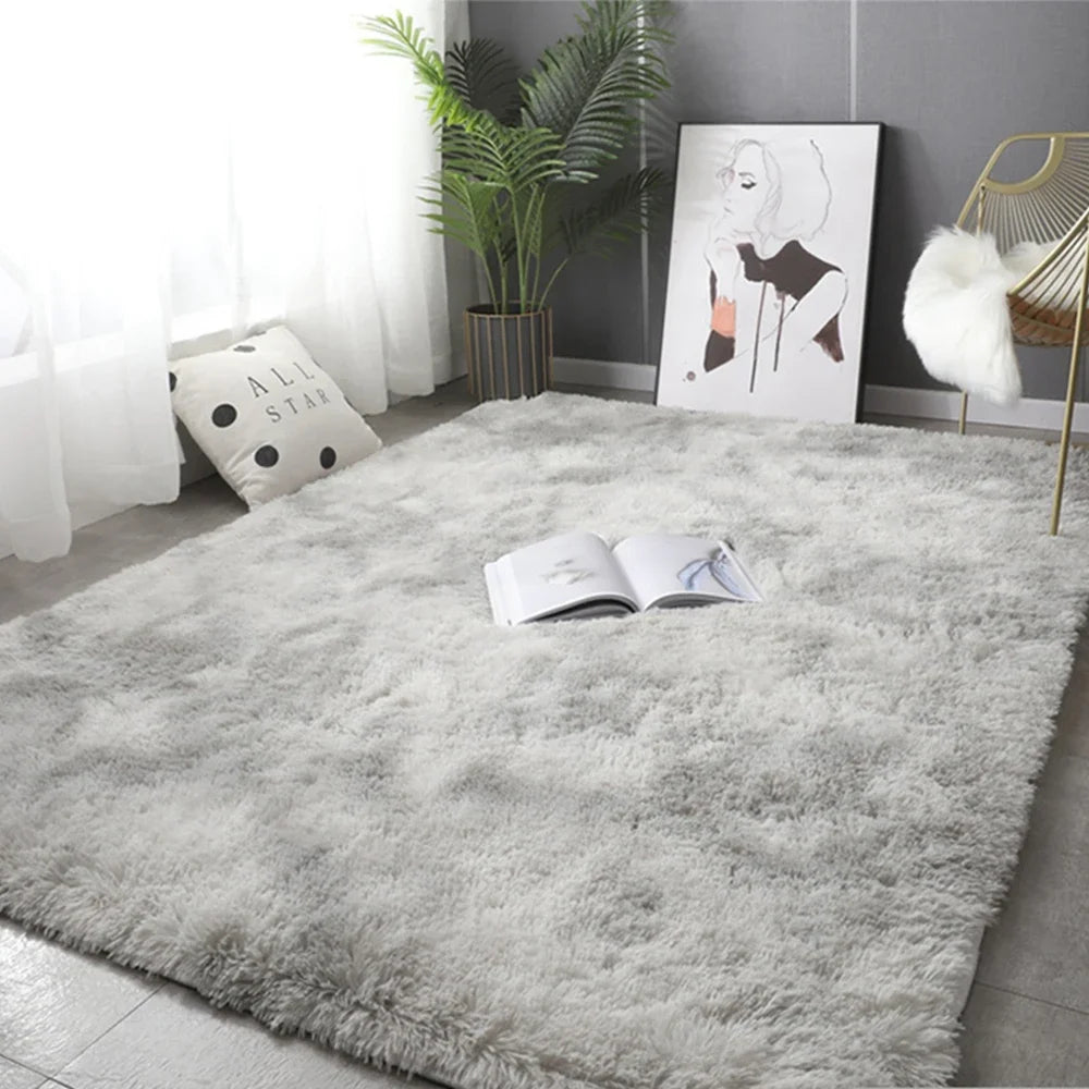 Soft Gray Plush Carpet for Living Room