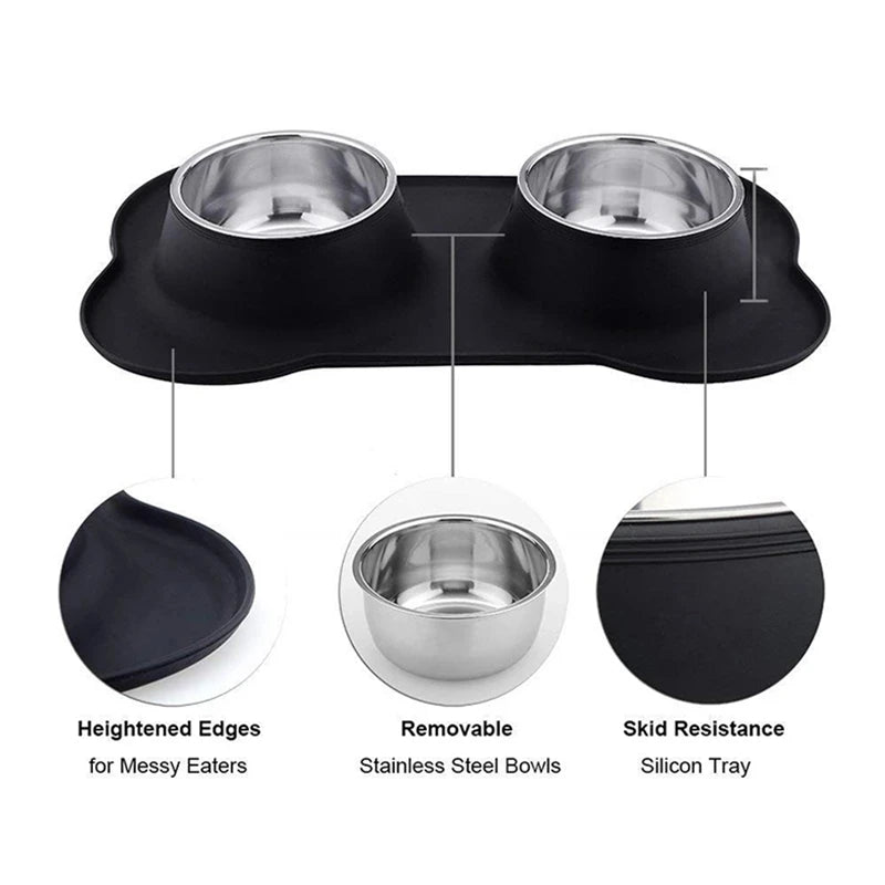 Non-Slip Double Dog Bowls with Silicone Mat